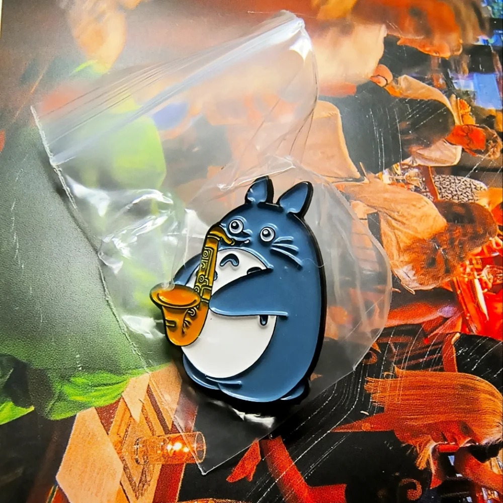 Totoro Studio Ghibli Disney playing saxophone enamel pin bag hat clothes cap